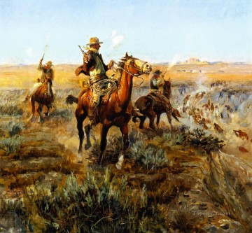 Indiana Cowboy Painting - smoking cattle out of the breaks 1912 Charles Marion Russell Indiana cowboy